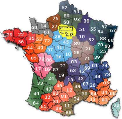 Cliquez  sur le département souhaité